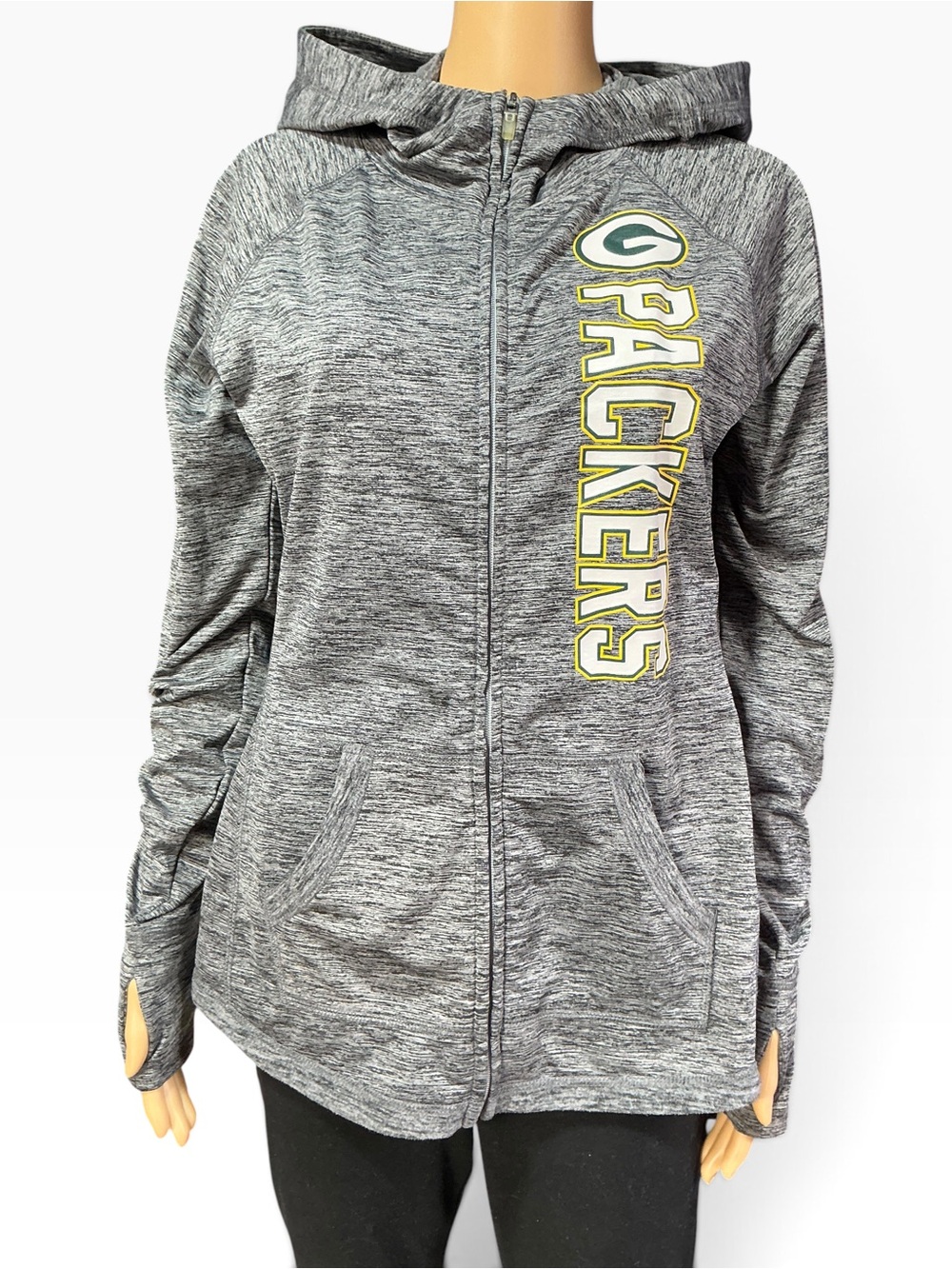 NFL Women's Gray Heather Full-Zip Hoodie with Packers Logo